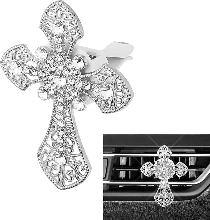 Bling Car Air Vent Clip, Cross for Car, Rhinestone Vehicle Air Conditioner Outlet Diffuser Vent Clip, Bling Automotive Dashboard Cross Decoration for Women and Man