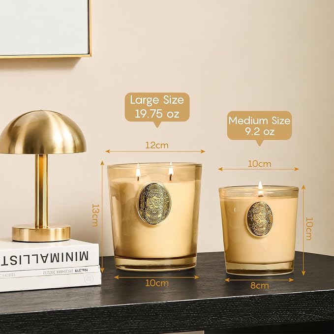 M&SENSE Large Two-Wick Soy Candle | Banana Leaf & Gold | 19.8 oz, 120H Burn Time | Luxury Scented Candle for Relaxation, Gifting, Home Décor | Ideal for Bedroom, Office, Party Ambiance