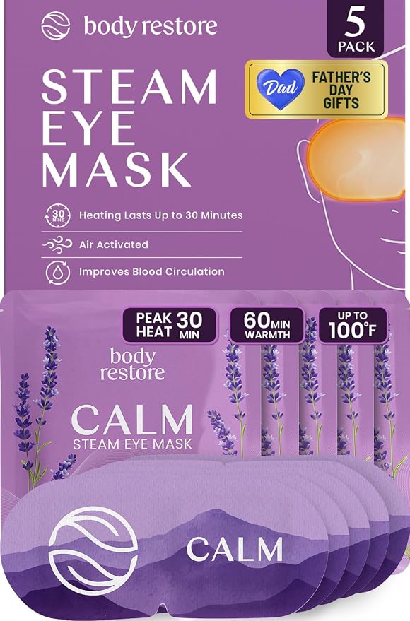 Body Restore Heated Eye Mask for Dry Eyes 5 Pack – Fathers Day Gift for Dad, Self Heating Warm Compress, Birthday Gifts for Women and Men, Relaxation – Lavender