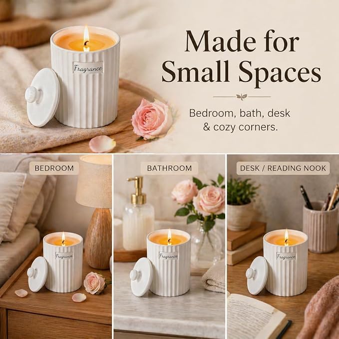 Viyffo 6.35oz Scented Candle – Sandalwood & Rose, Non Toxic Soy Candles for Women, White Matte Ceramic Jar with Lid, Luxury Home Fragrance, Elegant Room Decor & Premium Birthday Gift