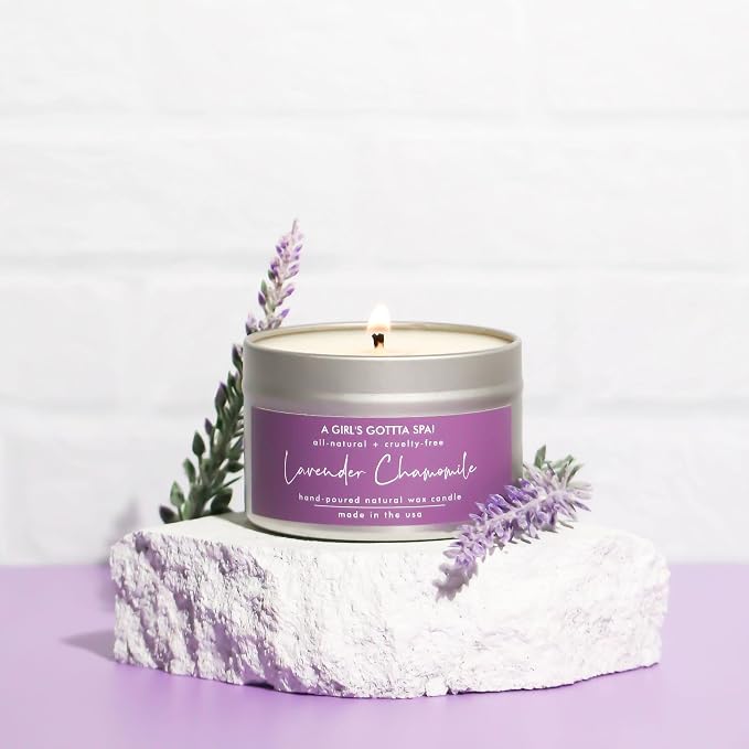 A Girl's Gotta Spa! Lavender Chamomile Soy and Coconut Wax Handpoured Candle with Essential Oils for Aromatherapy and Relaxing 4oz
