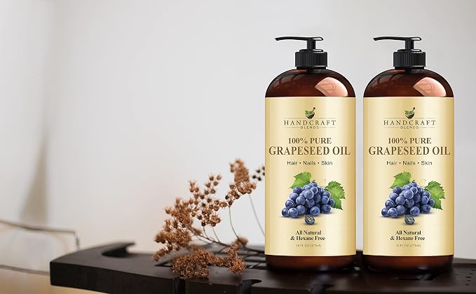 Handcraft Blends Grapeseed Oil | 100% Pure and Natural | Bath & Body Oil | Premium Grade Carrier Oil | Skin | Hair | Body | Massage | Cold-Pressed | Hexane-Free | 16 Fl Oz (Pack of 2)