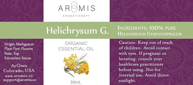ArOmis Organic Helichrysum Gymnocephalum Essential Oil - Helichrysum G. - Unique Curcumene and Eugenol-Rich Aroma - 100% Pure & Undiluted - 30ml (1 fl oz)