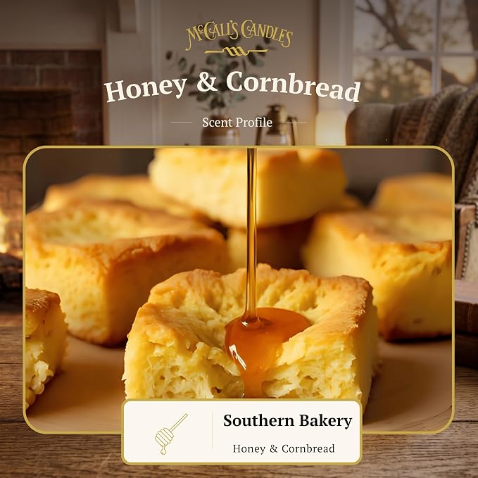McCall’s Candles | Honey & Cornbread | 26 oz Scented Candle | USA-Poured | Vintage Rustic Jar with Carrying Handle | Sweet Buttery Bakery Fragrance