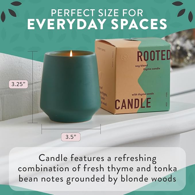 Modern Sprout Soy Candle Planter - Grows Thyme - Tonka Bean Scent - 2-Pack | 2 in 1 Soy Candle - 6 oz w/42-hr burn each - tonka bean scent - ceramic vessel reuses as a planter for non-GMO thyme seeds