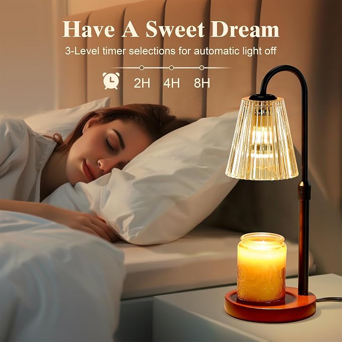 Briever Electric Candle Warmer Lamp with Timer Dimmer, Adjustable Height Wax Melter Warmer for Jar Candles, House Warming Gifts for New Home Decor, Birthday Gifts for Women, Walnut Wooden Base