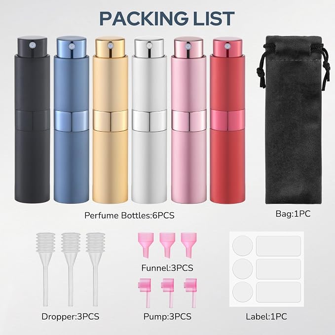 Lulupack Travel Perfume Bottle Refillable - Cologne Spray Atomizer Mini - Empty Travel Size Sprayer Small Refill Sample Container - Portable Fragrance Decant Dispenser for Women 6PCS 8ml Red
