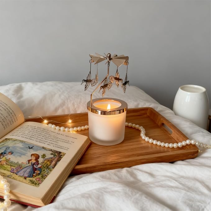 kingnero Lavender Scented Candle Carousel Rotary Candle Holder Spinning Tea Light Holder Birthday Gifts for Women, Mom, Wife, Girlfriend, Sister, Female Friends, (Golden Hummingbird)