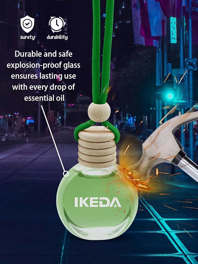 Ikeda Car Air Freshener: Hanging Car Smell Air Freshener | 10ml Hanging Car Perfume | Long Lasting Fragrance | Strong Scents Diffuser for Auto Home (Green tea)
