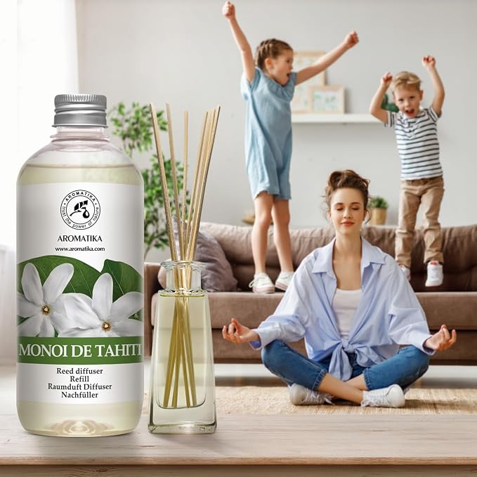 Reed Diffuser Refill Monoi de Tahiti and Jasmine Reed Diffuser Refill - 2 x 17.0 Fl Oz - Room Freshener - Fresh & Long Lasting Fragrance - for Aromatherapy - Gift Idea