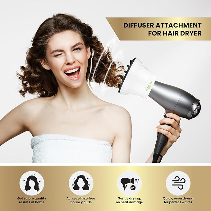 Herbishh Large Universal Diffuser Hair Dryer Attachment Adjustable 1.37" - 3.14" Dryer Diffuser Even Heat Rotary Clip for Curly Definition & Wavy Hair, Reduces Frizz & Adds Volume, Heat Resistant