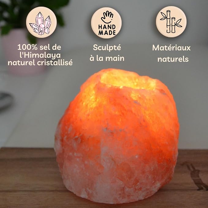 Zen'Light Himalayan Rock Salt Crystal Candle Holder - 1kg - Authentic Natural Himalayan Salt - Hand Carved - Amber Color - Tabletop - Multiple Occasions - General Use / Gifting