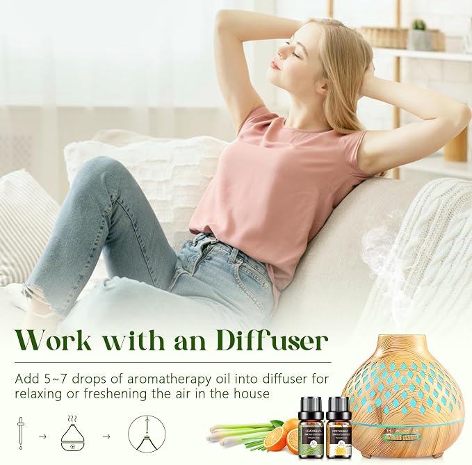 Essential Oils Set - 12 Pcs Organic Aromatherapy Essential Oil Kit for Diffuser, Humidifier, Aromatherapy, Massage, Soap, Candle Making (5mL)