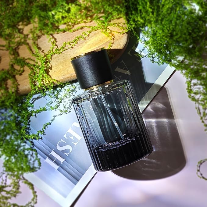 50ml/1.7 Oz Glass Spray Bottle Perfume Atomizer,Round Glass Perfume Travel Refillable Spray Bottle Empty with 3 Kinds of Dispenser (Black)
