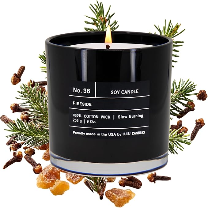 Lulu Candles | Fireside | Smells Like a Bonfire | Luxury Scented Soy Jar Candle | Hand Poured in The USA | Highly Scented Long Lasting (9 Oz.)