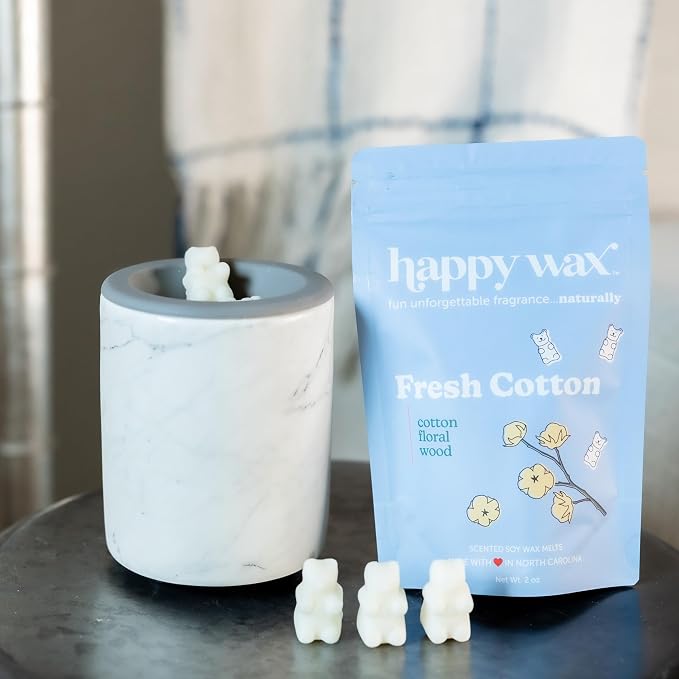 Happy Wax Fresh Cotton Scented Bear Wax Melts - Natural Strong Scented Fresh Infused w/Essential Oils - Non Toxic & Pet Safe - (8 oz Pouch)