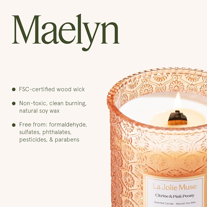 LA JOLIE MUSE Citrine Pink Peony Scented Candles for Home,19 oz Natural Soy | Large Jar Luxury Candle, Clean Non Toxic Wax, Gifts for Women, Decorative Candles for Candle Warmer, Wood Wick, Floral Citrus