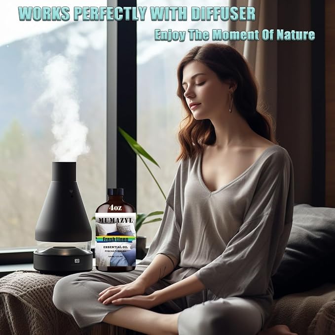 Fresh Linen Essential Oil, Fresh Linen Oil 4 Fl Oz 120ML for Diffuser Humidifier Yoga Cleaning DIY Candle Soap Making MUMAZYL Essential Oils