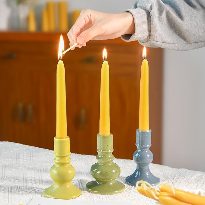 DEYBBY 6 inch Short Natural Beeswax Candles Set of 36, Smokeless Dripless Pure Organic Beeswax Taper Candles for Dinner Decoration Ritual Emergency