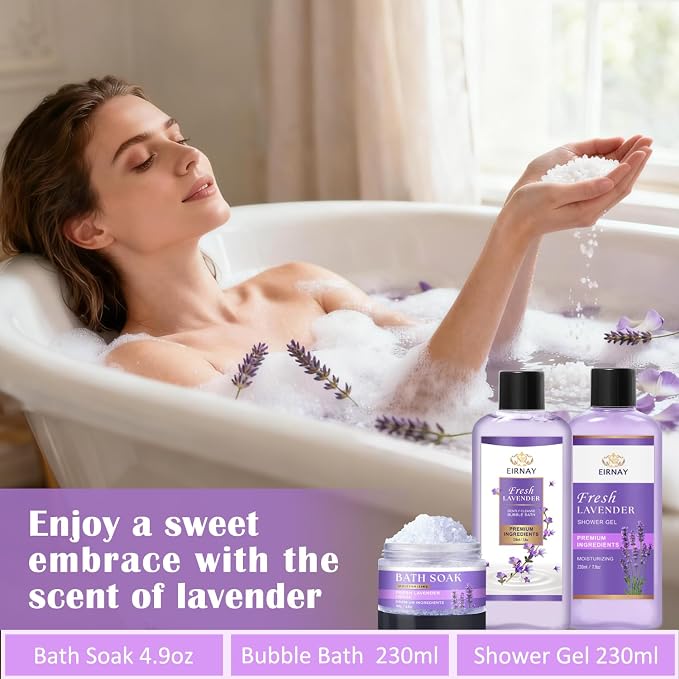 Gift for Women, Spa Gift Baskets for Women - 17pcs Lavender Sets with Body Lotion, Bubble Bath, Relaxing Bath Sets, Birthday Christmas Gifts for Her, Spa Kit for Mom Wife Sister Friend