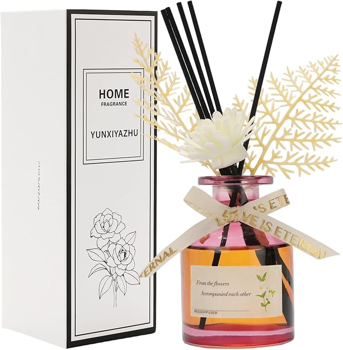 Reed Diffuser, Rose, 4.4 fl oz, Oil-Based Long Lasting Fragrance with Natural Reed Sticks
