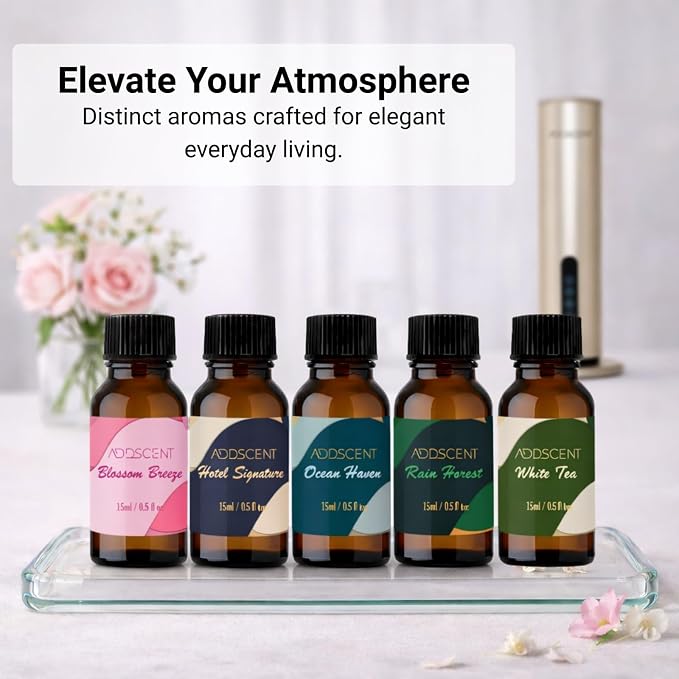 Luxury Aroma Oil for Diffusers – White Tea, Rain Forest, Hotel Signature, Ocean Haven, Harmony, Citrus Delight, Blossom Breeze – Home & Spa Fragrance Oils (Pack of 5)