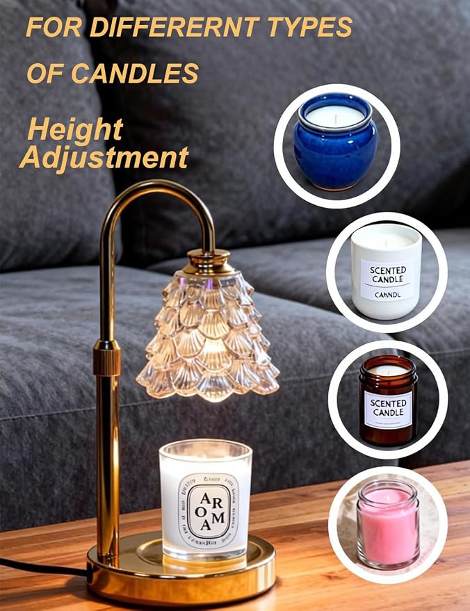 Candle Warmer Lamp, Flower Glass Candle Lamp with Timer, Birthday Gifts for Mom Women, Dimmable Height Adjustable Home Gifts, Home Decor for Home Bedroom Office Fragrance (White Flower)