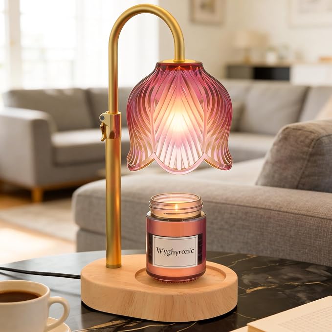 Candle Warmer Lamp with Adjustable Height - Flameless 4-Level Dimmable Wax Warmer, Timer Function & Stylish Design in Multiple Colors (Pink07)