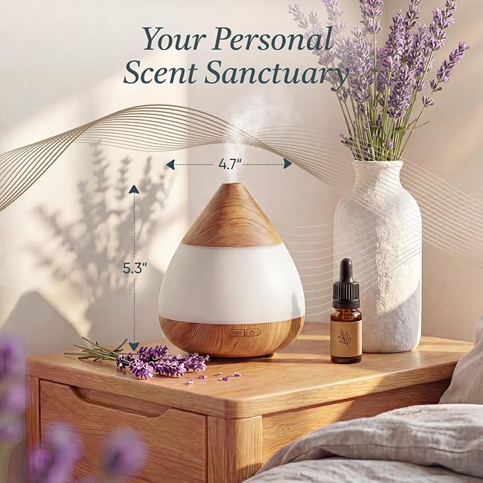Essential Oil Diffuser with Adapter, 130ml Aromatherapy Scent Machine for Home & Office, 7 Color LED & Breathing Light Cool Mist Humidifier, 2 Mist Modes Last up to 8 Hours, Auto-Off, Conical