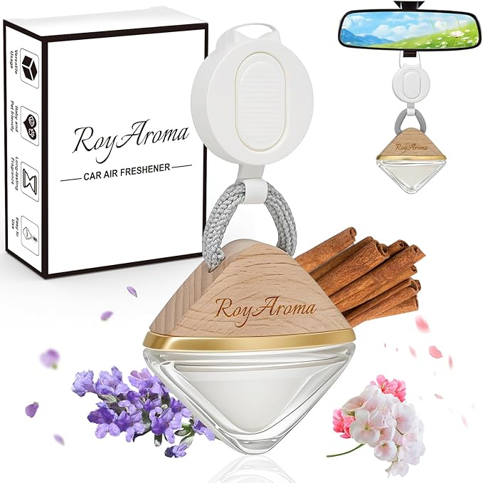 RoyAroma Premium Hanging Car Air Freshener, Long Lasting Car Fresheners with Essential Oil Cars Diffuser for Men & Women | Non-Toxic | Cedar Mahogany | Adjustable Rope Diffusers for Cars Home Office