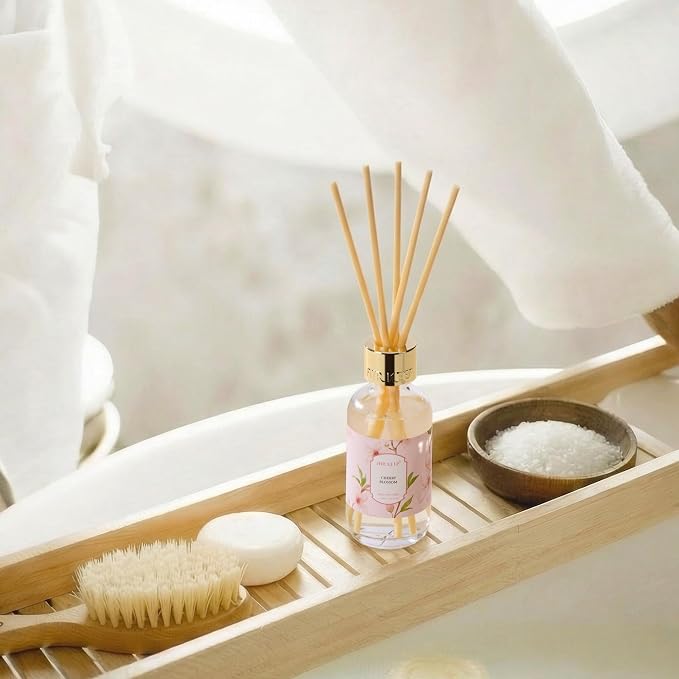 Airkeep Reed Diffuser Oil Set with Reed Sticks,Cherry Blossom Aromatherapy Oil Scent Diffuser for Home Office Bathroom Decoration Perfume and Gifts 3.38 oz/100ml