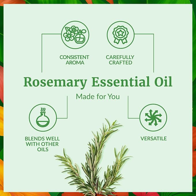 SVA Rosemary Essential Oil – 1 Fl Oz – 100% Natural Rosemary Oil for Hair, Face, Skin Care, Diffuser, Aromatherapy, Scalp, Body Massage, Soap and Candle Making – with Dropper