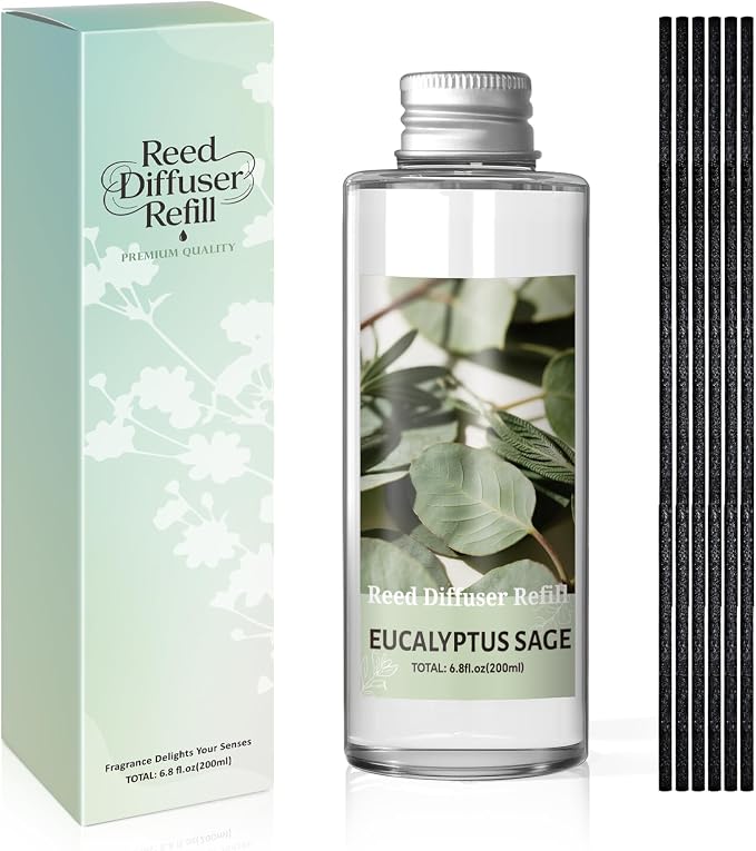 SCENTORINI Reed Diffuser Oil Refill, Eucalyptus Sage Diffuser Oil 6.76 Fl Oz, Natural Scented Essential Oil Refill Long Lasting Summer Home Fragrance for Room Spa Aromatherapy Bathroom Home Decor