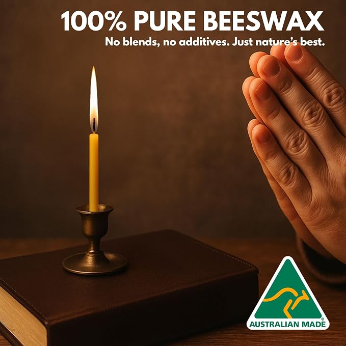 Australian Made 50 Minute Pure Beeswax Mini Meditation Candles, Non Toxic Beeswax Meditation Candle for Intention Setting, Stress Relief, and Daily Meditaiton (60pc Pack)