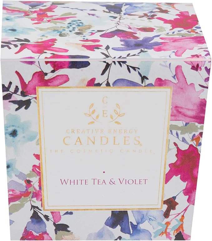 Lotion Candle - White Tea & Violet Scented Massage Candles for Self Care, 10 Oz. Soy Wax Candle with Essential Oil Blends, Coconut Oil, and Vitamin E, 55 Hour Burn Time