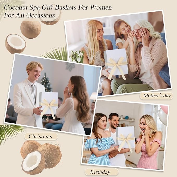 Coconut Spa Gifts for Women Birthday Self Care Kit Mothers Gifts Basket Thank You Relaxing Bath Sets for Moms Friends Co-worker Daughter Girlfriend Grandma Sister Teacher Daughter-in-Law