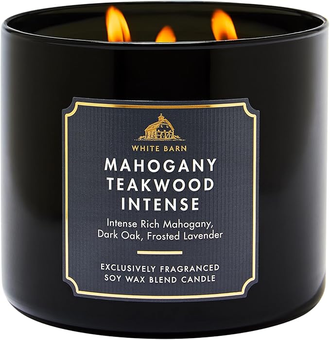 Bath & Body Works Mahogany Teakwood Intense 3-Wick Candle - Scented Candle for At-Home Use - Long-Lasting, Room-Filling Fragrance - High Fragrance Oil Concentration - Soy Wax Blend