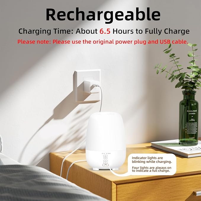 SPLITSKY 150ML Cordless Essential Oil Diffuser, Built-in 6000mAH Rechargeable Battery, 7 Hours Run Time, 7 Colors LED Light, Portable Aromatherapy Diffuser for Home, Outdoor, Travel (White)