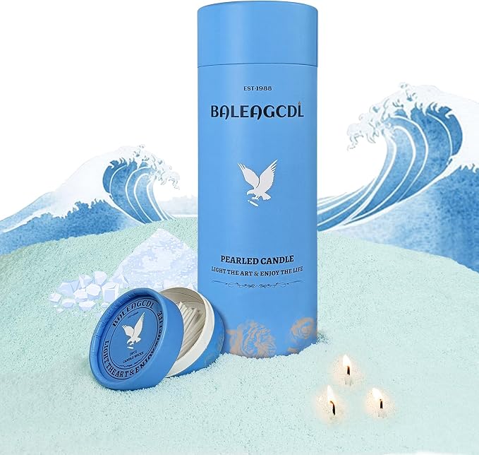 Saltwind Still Pearled Candle, 18 Oz Sea Salt Scented Sand Candle with 30 Wicks, 120 Hours Long Lasting Clean Burning, Refillable Light Blue Pearled Wax for DIY Decor