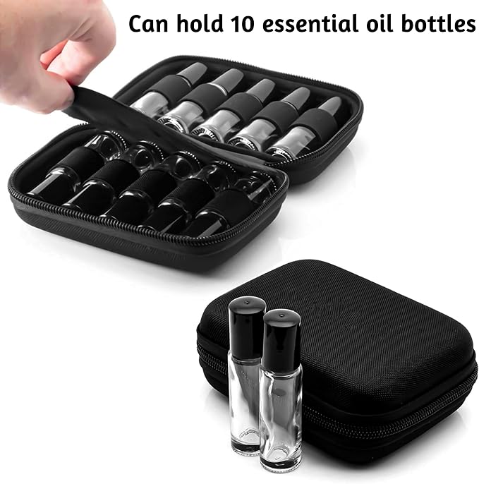 Essential Oil Carrying Case Holds 10 Bottles (5/10/15ml), Hard Shell Roller Bottles Storage Bag, Travel Portable Essential Oils Bottles Organizer