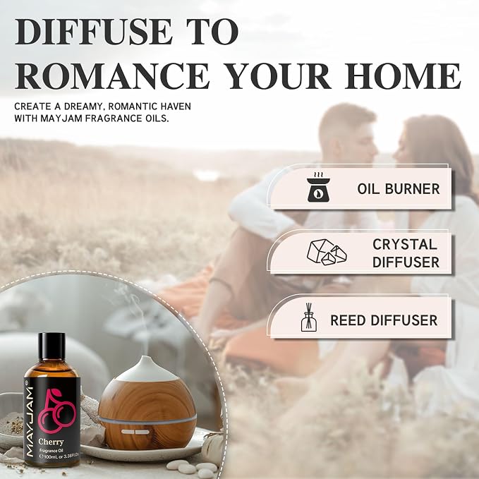 MAYJAM 100ML/3.38FL.OZ Cherry Fragrance Oils with Glass Dropper, Essential Oils for Diffusers for Home, Long Lasting Scented Oils for Diffusers Soap Candle Making