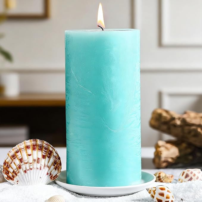 Ocean Breeze Scented Pillar Candle - 2.8x6 Inch, 75-Hour Burn, Textured Blue Coastal Candle with Sea Salt & Driftwood Fragrance, Luxury Air Freshening Aromatherapy Pillar for Home Relaxation