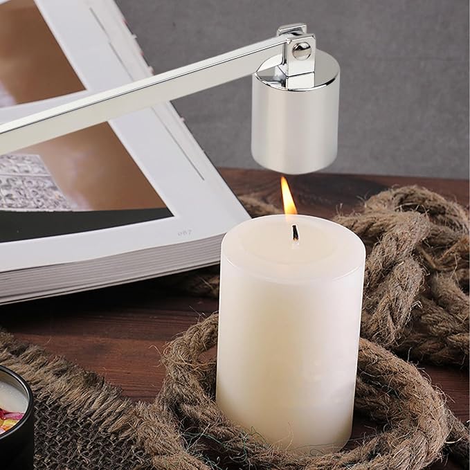 Candle Snuffer, Stainless Steel Elegant Candle Extinguisher with Long Handle, Straight Tube Candlesnuffers Extinguish for Tea Light Candles Fireplace Church Wedding Candle (Sliver)