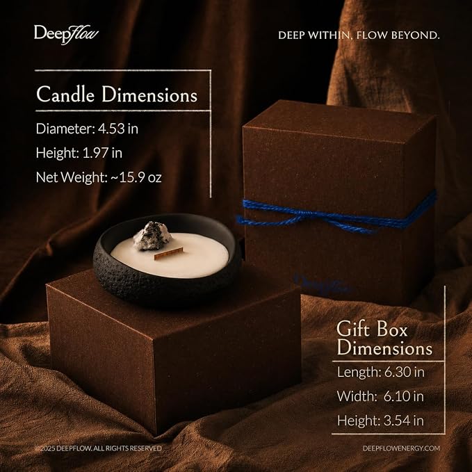 DEEP FLOW Luxury Crystal Ritual Candle - Inner Light with Black & White Moonstone, Clean Herbal Woody Scented Soy Wax for Meditation & Spiritual Clarity (Soul Awakening)