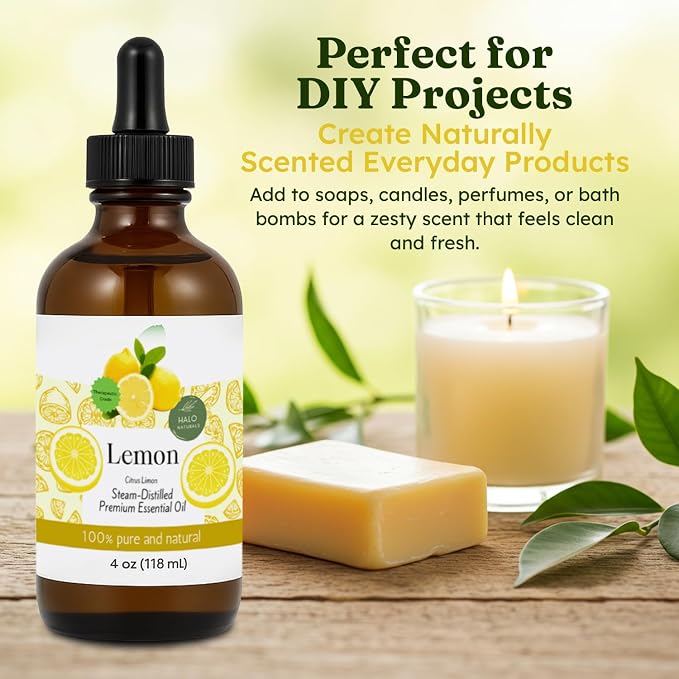 Steam Distilled Lemon Essential Oil - Premium Hair Growth Oil for Scalp Stimulation & Refreshing Aroma - Essential Oil Supports Healthy Hair, Skin & Mental Clarity - 4oz