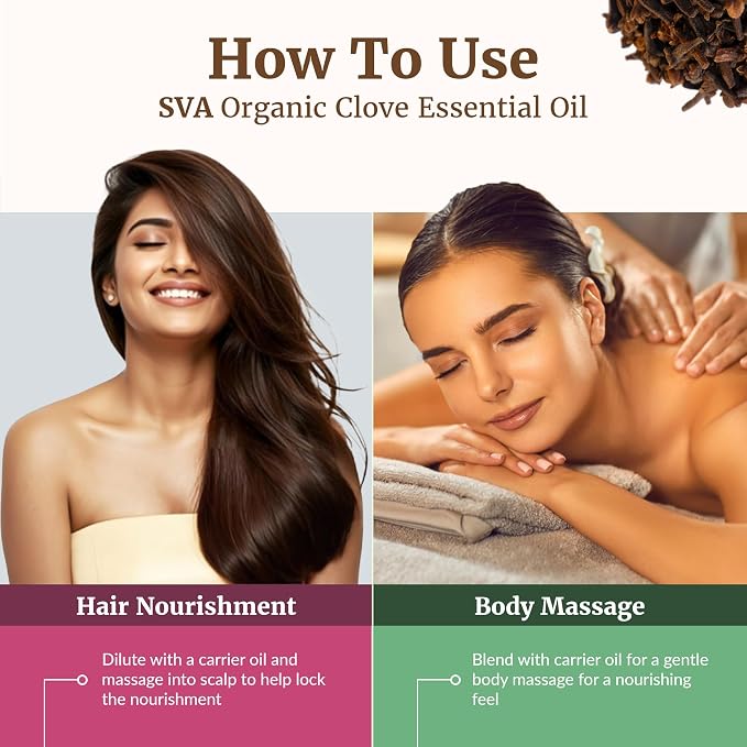 SVA Clove Essential Oil Organic– 16 Fl Oz – 100% Natural Clove Oil - for Diffuser, Hair Care, Face, Skin Care, Aromatherapy, Scalp and Body Massage, Soap and Candle Making