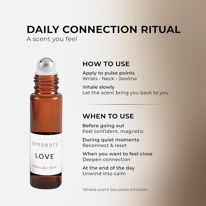 Love Essential Oil Roll-On – Sensual Aromatherapy Blend for Romance, Attraction, Confidence & Connection | Bergamot, Ylang Ylang, Patchouli & Clary Sage | Unisex Essential Oils – 10ml