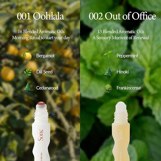 Sonc Botanical Aroma Oil Roll-On Duo Kit (Pack of 2) (Duo KIT I : 001 Oohlala + 002 Out of Office) | Bergamot + Peppermint | Dual Portable Aroma Oils for Mood, Rest & Daily Rituals
