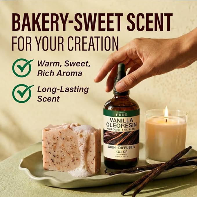 100% Pure Vanilla Oil - 4 Fl Oz Vanilla Essential Oil for Hair, Skin, Diffuser, Aromatherapy & DIY Soap Making Scent