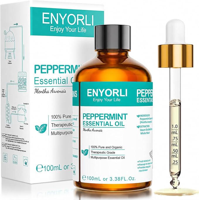 Peppermint Essential Oil 3.38 fl oz, Mint Essential Oil with Dropper for Diffuser, Hair Care, Skin Care, Massage, Cleaning, Candle Making and Soap Making